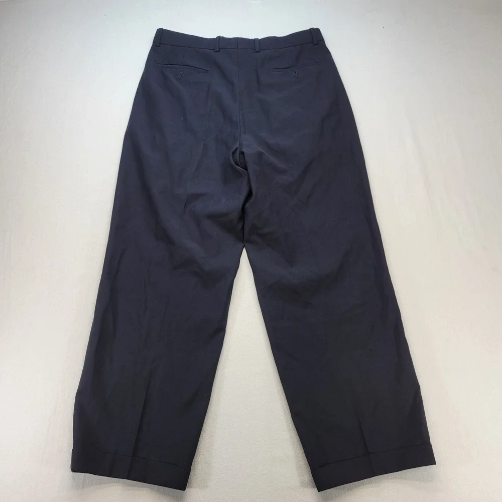 Zignone Dress Pants Mens 34x29 Black Wool Pleated Cuffed Made in Italy Trousers